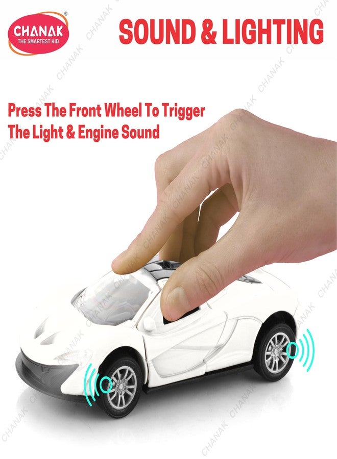 Chanak Premium Metal Die-Cast Sports Racer Car, Metal Car with Realistic Engine Sound, LED Lights, Open & Close Doors, Pull Back Car Zinc Alloy for Kids Above 3 Years, BIS Approved (White) - Image 4